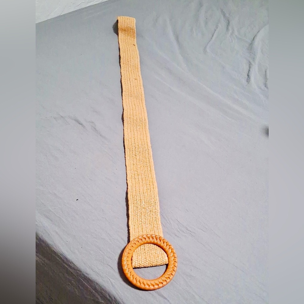 Woven Tan Belt with Round Buckle - Picture 2 of 2
